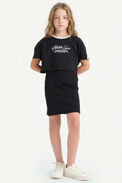 Robe imprimée à col rond et manches courtes pour fille