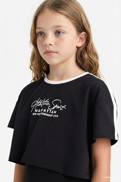 Robe imprimée à col rond et manches courtes pour fille
