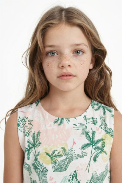 Girl Patterned Sleeveless Cotton Dress