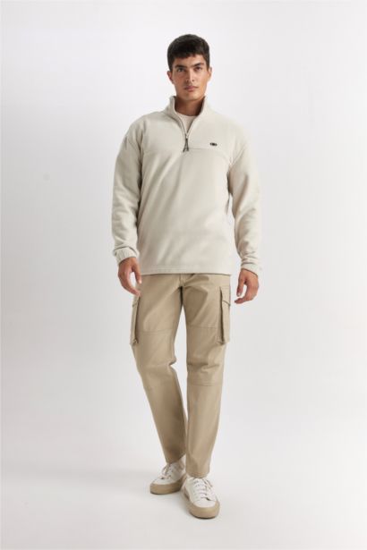 Relax Fit Dik Yaka Fermuarlı Polar Sweatshirt