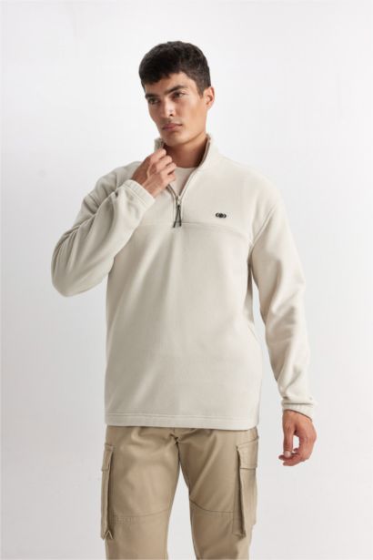 Relax Fit Dik Yaka Fermuarlı Polar Sweatshirt