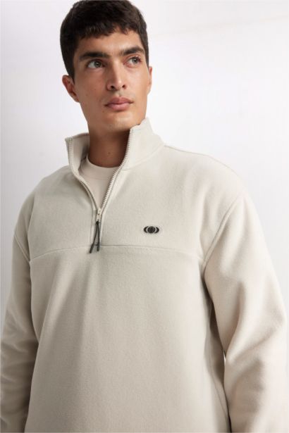 Relax Fit Dik Yaka Fermuarlı Polar Sweatshirt
