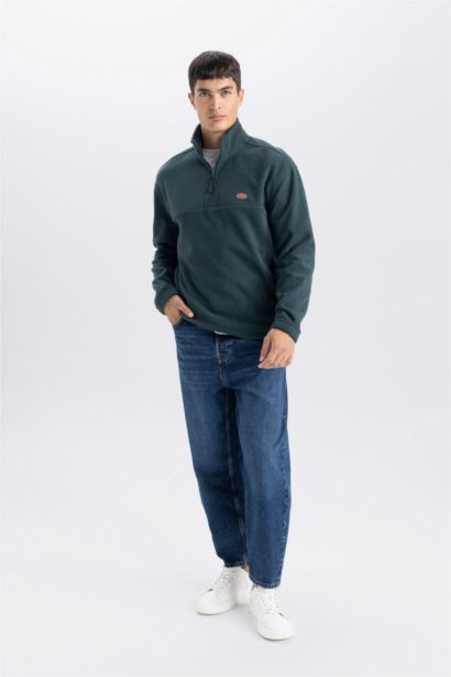 Relax Fit Dik Yaka Fermuarlı Polar Sweatshirt