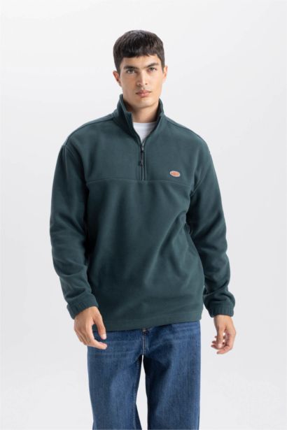 Relax Fit Dik Yaka Fermuarlı Polar Sweatshirt