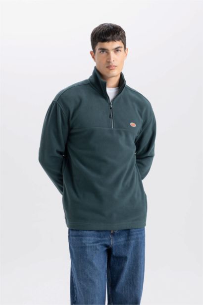 Relax Fit Dik Yaka Fermuarlı Polar Sweatshirt