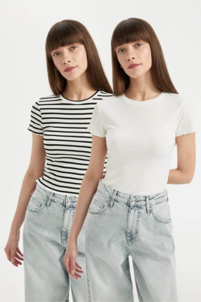 Lot de 2 T-shirts basiques à col rond et manches courtes Coupe slim