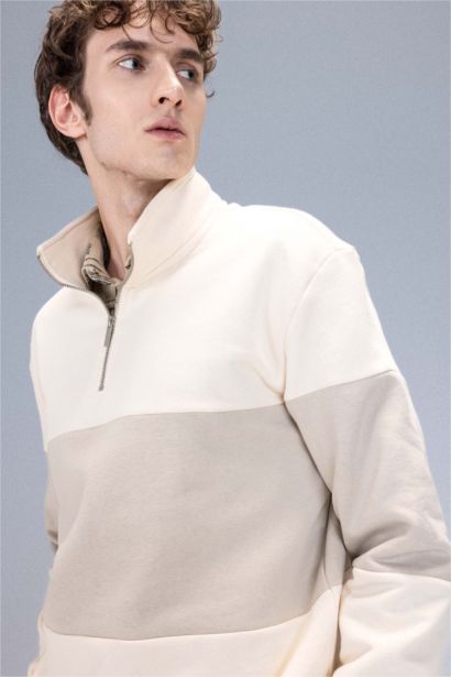 Comfort Regular Fit Stand Collar Half Zipper Thick Sweatshirt