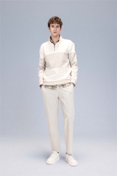 Comfort Regular Fit Stand Collar Half Zipper Thick Sweatshirt