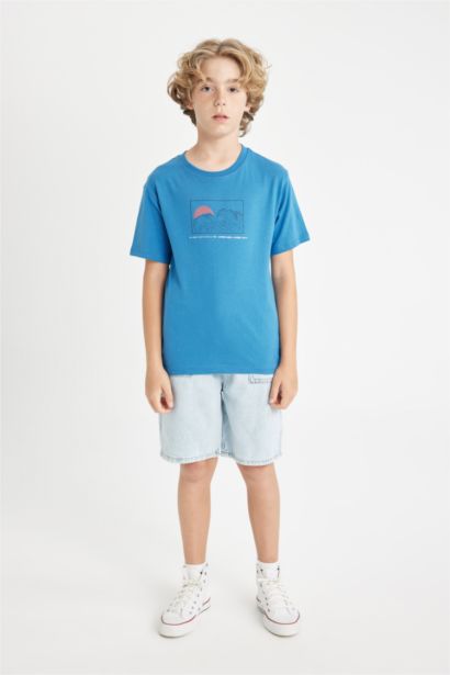 Boy Crew Neck Back Printed Short Sleeve T-Shirt
