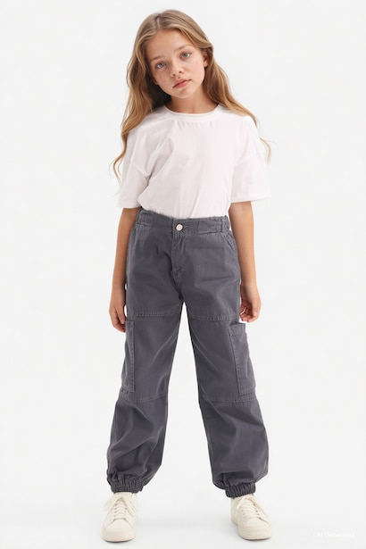 Girl Parachute Cotton Cargo Pants