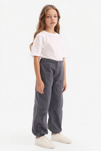 Girl Parachute Cotton Cargo Pants