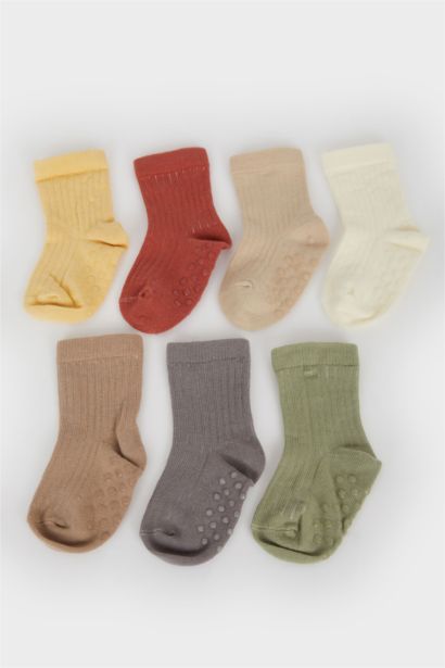 Длинные носки из хлопка с нескользящей подошвой для малышей мальчиков, 7 пар