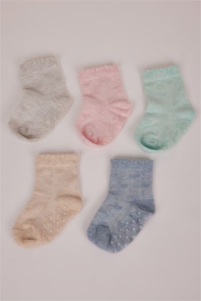 Baby Girl Non-Slip Base 5 Piece Cotton Long Socks