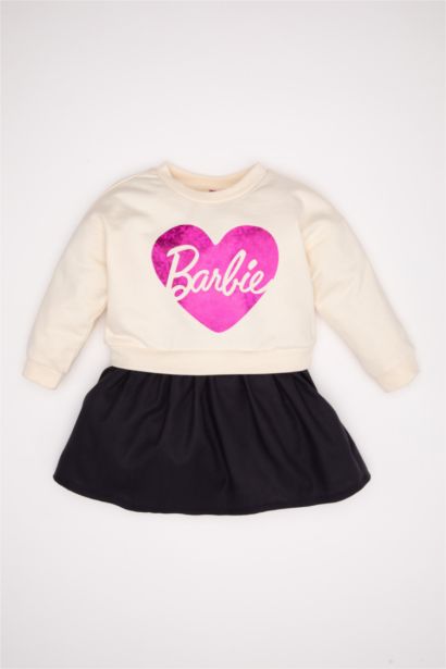 Bisiklet Yaka Barbie Uzun Kollu Sweatshirt Elbise Kız Bebek