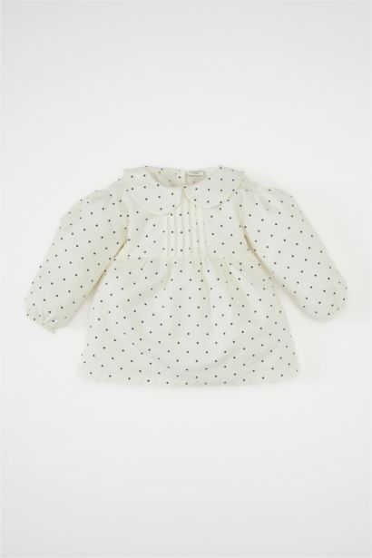 فستان بيبي بناتي تويل منقط قصة عادية كم طويل