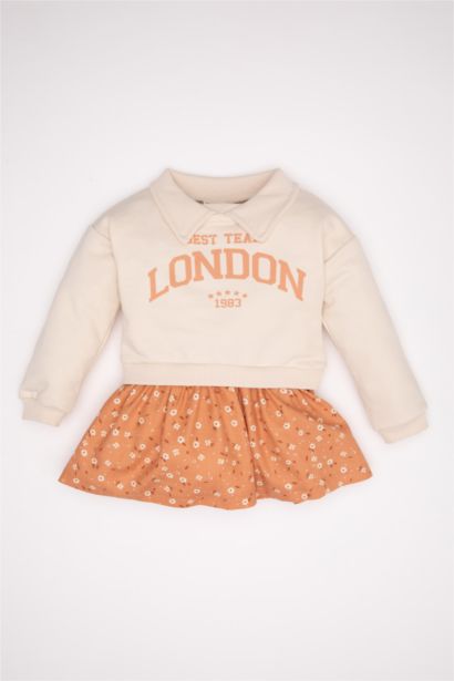 فستان بطبعة شعار قماش رقيق قصة عادية برقبة قميص