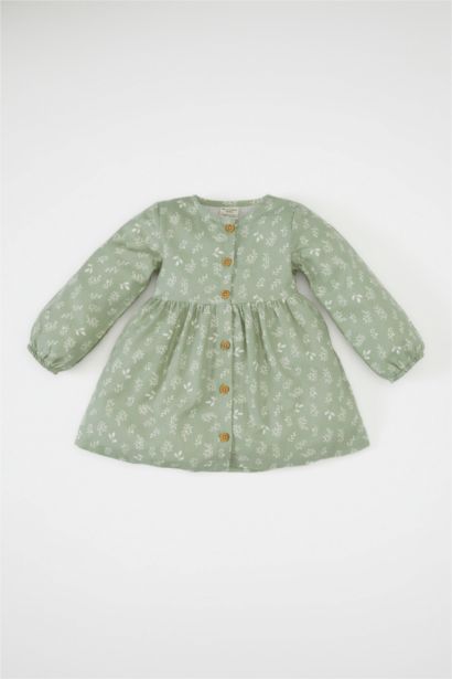 Girl Floral Long Sleeve Twill Dress