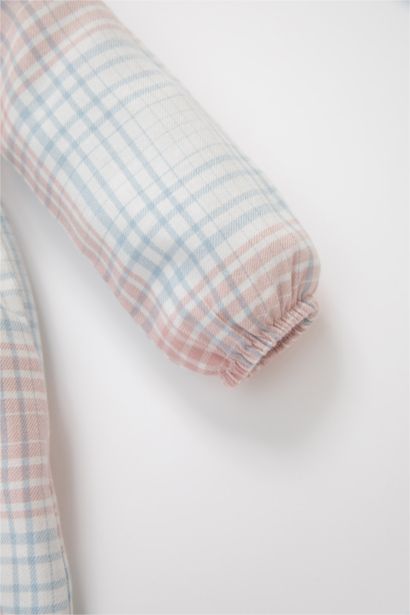 فستان بيبي بناتي كاروهات فلانيل قصة عادية كم طويل وياقة كبيرة