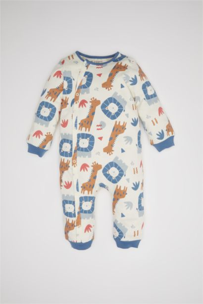 Baby Boy Newborn Safari Patterned Long Sleeve Jumpsuit