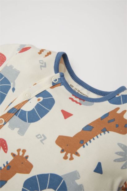 Baby Boy Newborn Safari Patterned Long Sleeve Jumpsuit