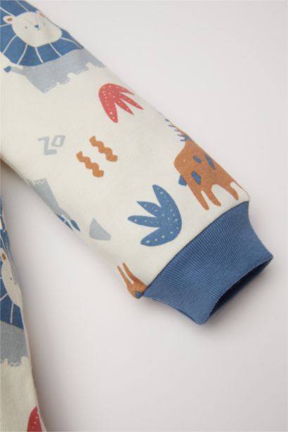 Baby Boy Newborn Safari Patterned Long Sleeve Jumpsuit