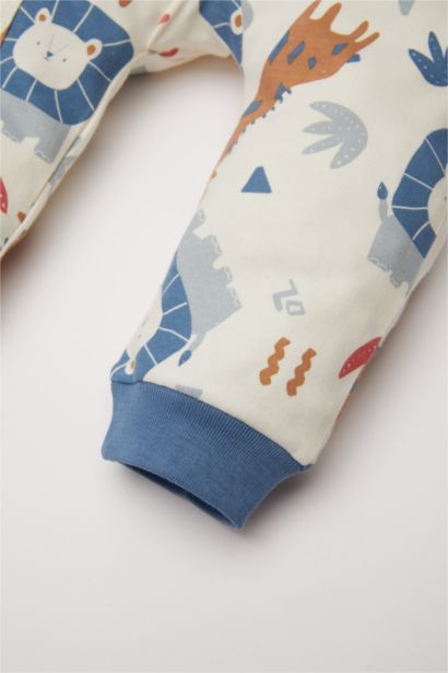 Baby Boy Newborn Safari Patterned Long Sleeve Jumpsuit