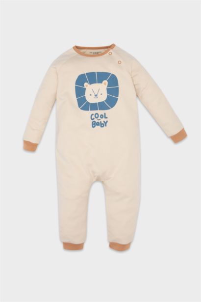 Baby Boy Newborn Buttoned Snap Lion Patterned Jumpsuit