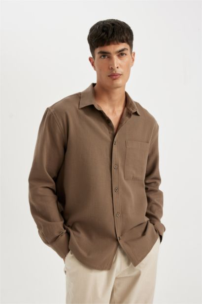 Regular Fit Polo Neck Cotton Shirt