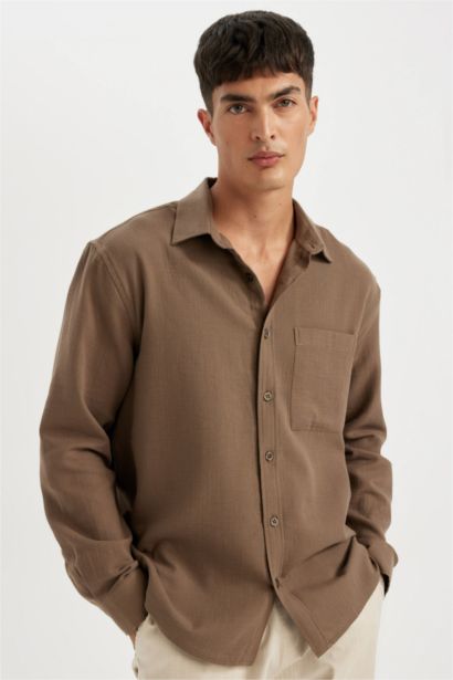 Regular Fit Polo Neck Cotton Shirt