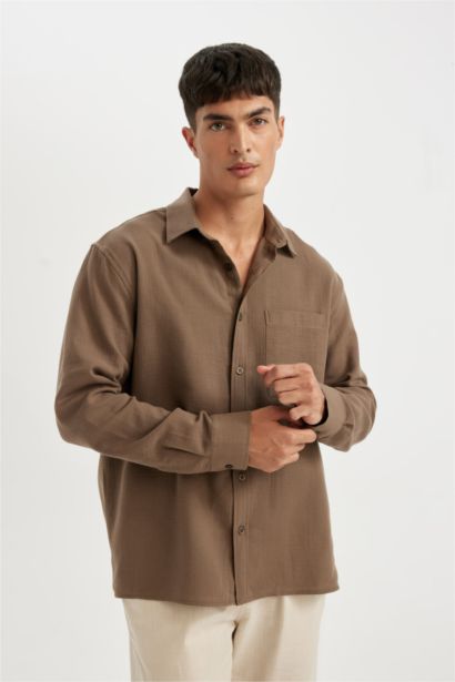 Regular Fit Polo Neck Cotton Shirt
