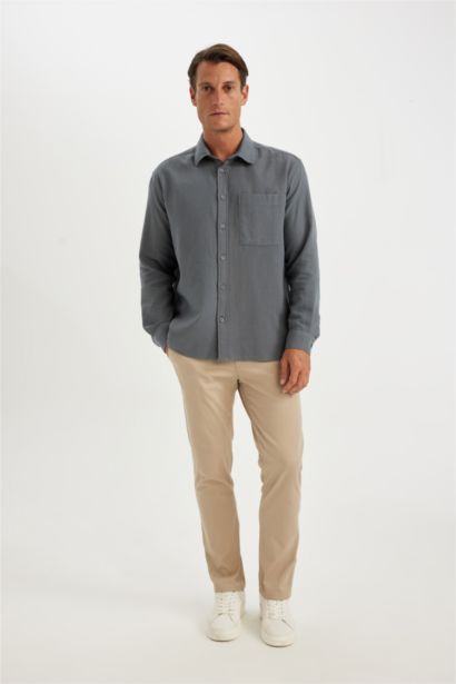 قميص بولو كم طويل قطن قصة عادية