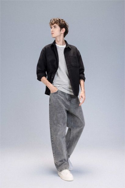 Regular Fit Polo Yaka Basic Düz Pamuk Karışımlı Uzun Kollu Gömlek