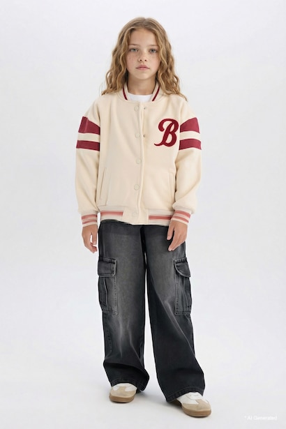 Girl Printed College Colla Bomber Jacket