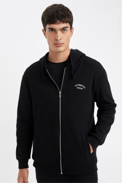 Relax Fit Waffle Zippered Hoodie