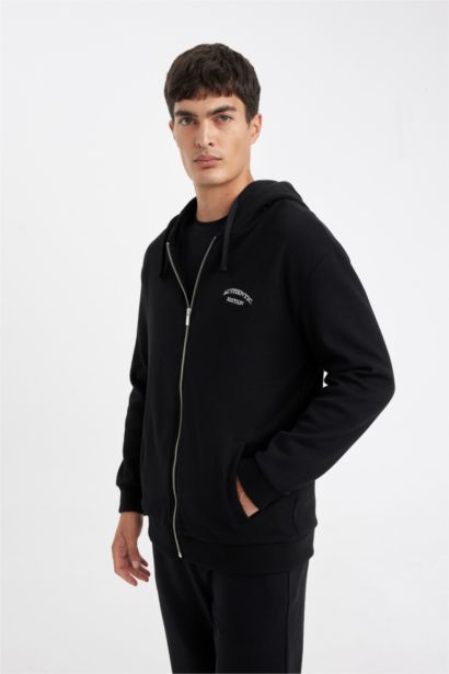 Relax Fit Waffle Zippered Hoodie