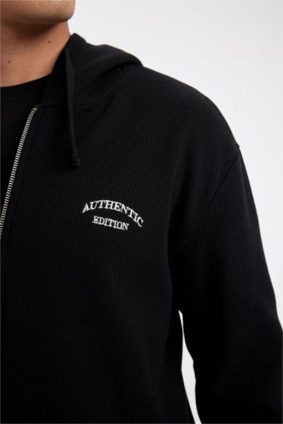 Relax Fit Waffle Zippered Hoodie