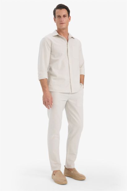 Cotton Slim Fit Elastic Waist Linen Look Jogger Pants