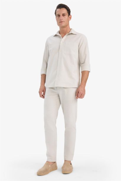 Cotton Slim Fit Elastic Waist Linen Look Jogger Pants