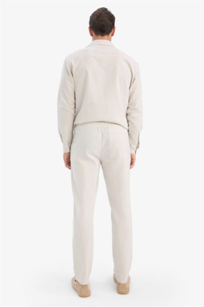 Cotton Slim Fit Elastic Waist Linen Look Jogger Pants