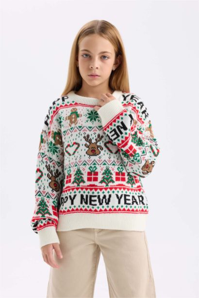 Pull en tricot à Col rond et Coupe régulière pour Fille