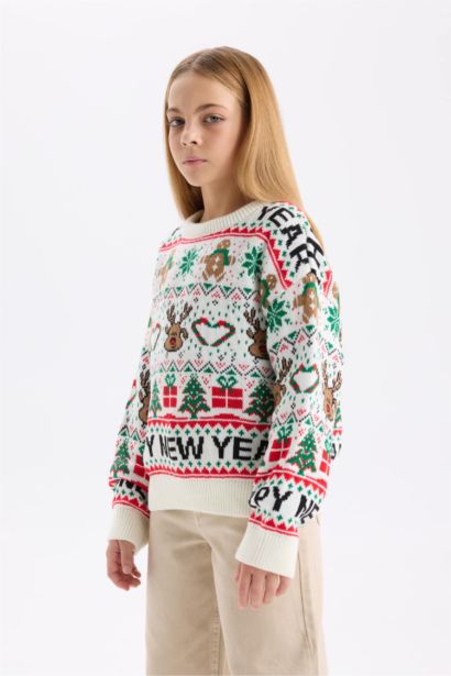 Pull en tricot à Col rond et Coupe régulière pour Fille