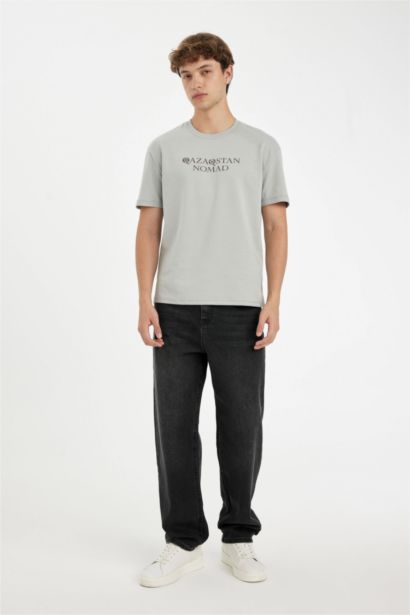 Regular Fit Bisiklet Yaka Baskılı Ağır Kumaş Kısa Kollu Tişört