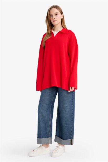 Regular Fit Knitwear Polo Collar Tunic