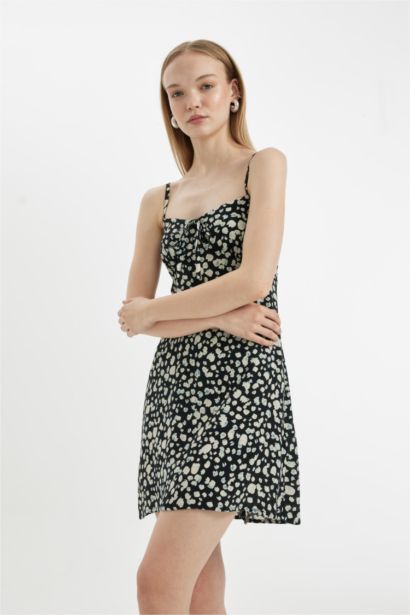 V-Neck Printed Mini Dress