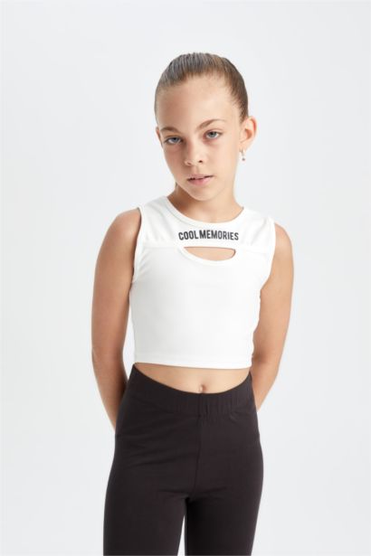 Débardeur Crop Top avec imprimé à Col rond pour Fille