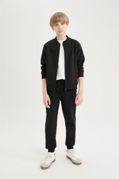 Boy College Collar Zippered Pocket Bomber Cardigan