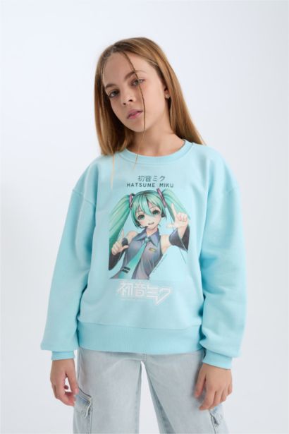 Hatsune Miku Oversize Geniş Kalıp Bisiklet Yaka Sweatshirt Kız Çocuk