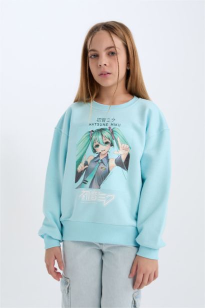 Hatsune Miku Oversize Geniş Kalıp Bisiklet Yaka Sweatshirt Kız Çocuk