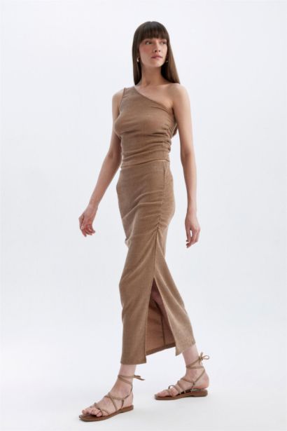 تنورة ميدي منسوج قصة مستقيمة وخصر عادي