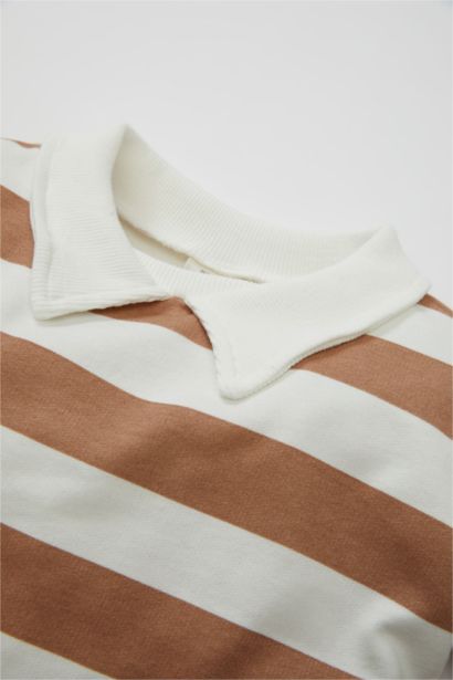 طقم بناتي مخطط سويت شيرت وليجن قصة عادية - قطعتين